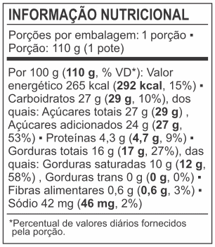 Tabela Nutricional do Sorvete de Brigadeiro com Mel da Delicari