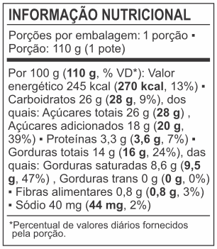 Tabela Nutricional do Sorvete de Framboesa com Chocolate Branco da Delicari